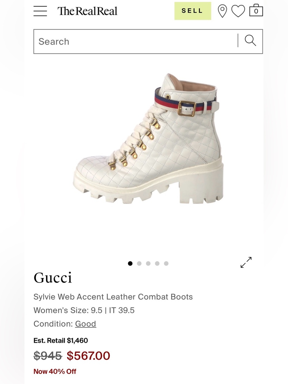 AUTHENTIC!!! Gucci Cream Quilted Leather Combat Boots with Red-Blue Web Strap